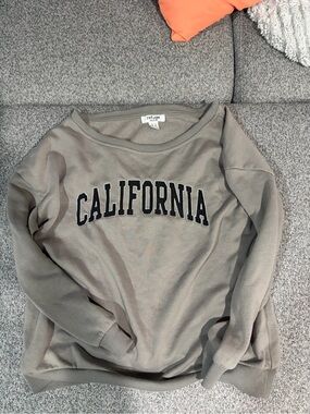 OFF SHOULDER refuge Taupe Crewneck Sweatshirt with California Applique
